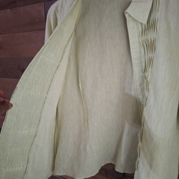 Coldwater Creek 100% Linen Light Green Zip Up Lightweight Jacket SZ Large - Picture 7 of 8